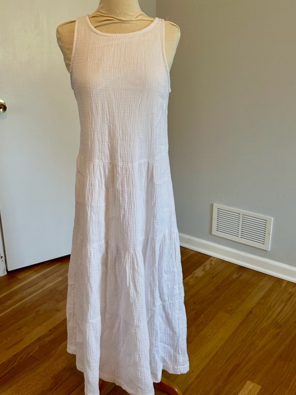 JOIE White Gauze Tiered Tie Back Dress womans size small